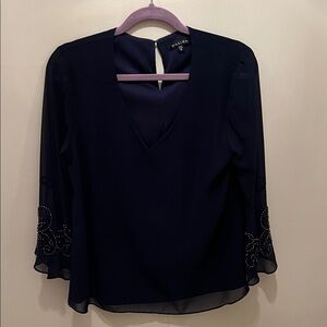 MARINA Midnight Blue Blouse with Embellished Sleeves